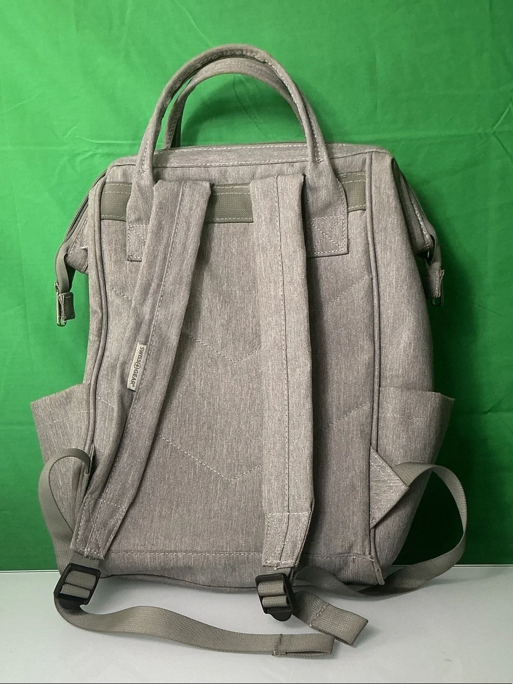 SWISSGEAR Grey Canvas Travel Backpack Doctor Style Top Wide Frame DIAPER BAG